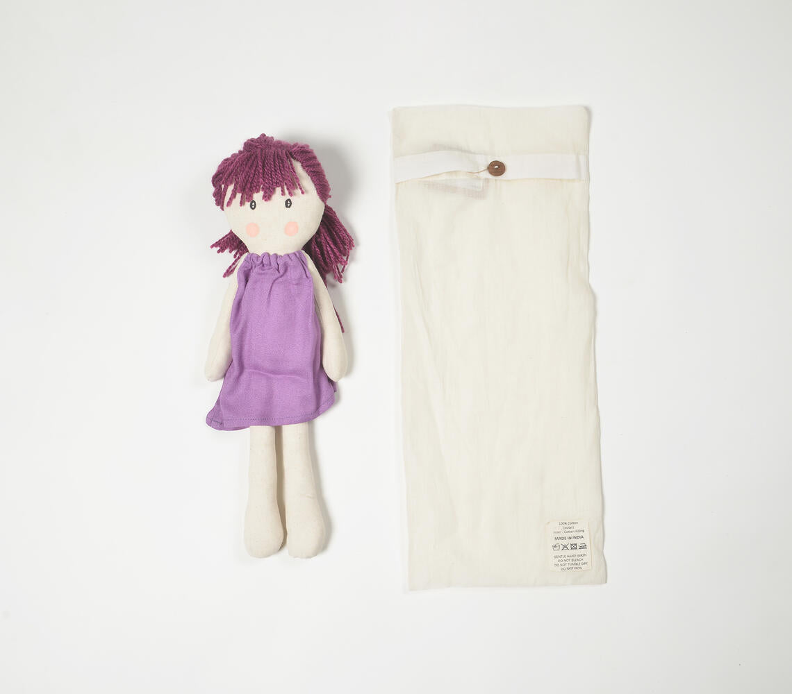 Handmade Purple-Haired Plush Rag Doll-3