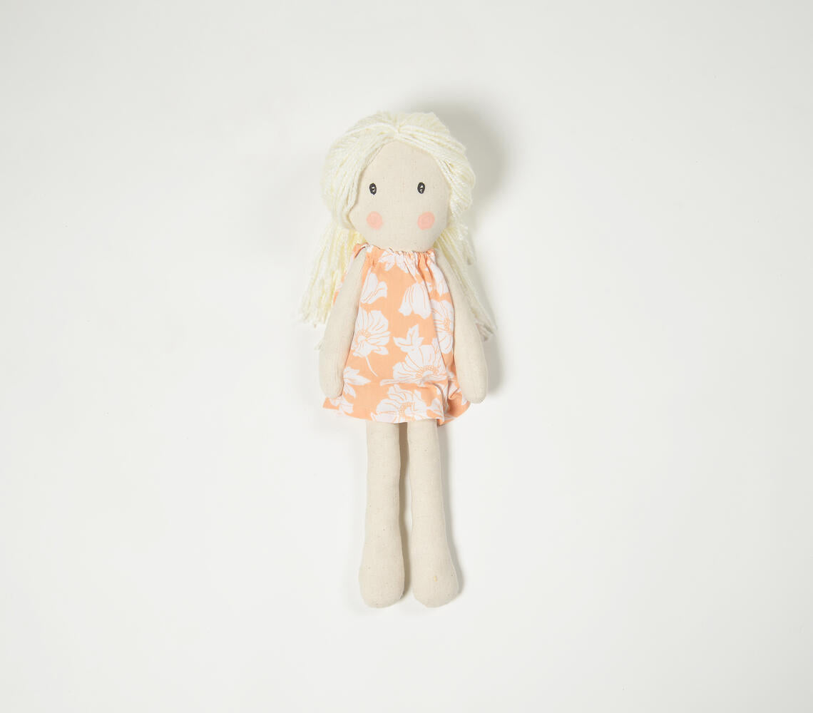 Handmade Blonde-Haired Plush Rag Doll-0