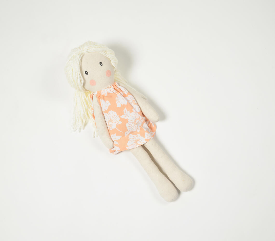 Handmade Blonde-Haired Plush Rag Doll-1