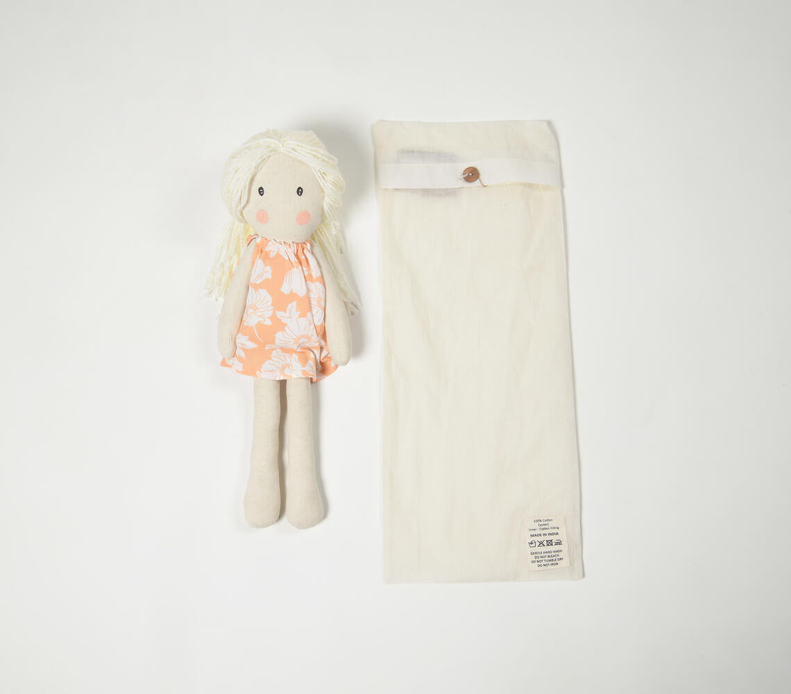 Handmade Blonde-Haired Plush Rag Doll-3