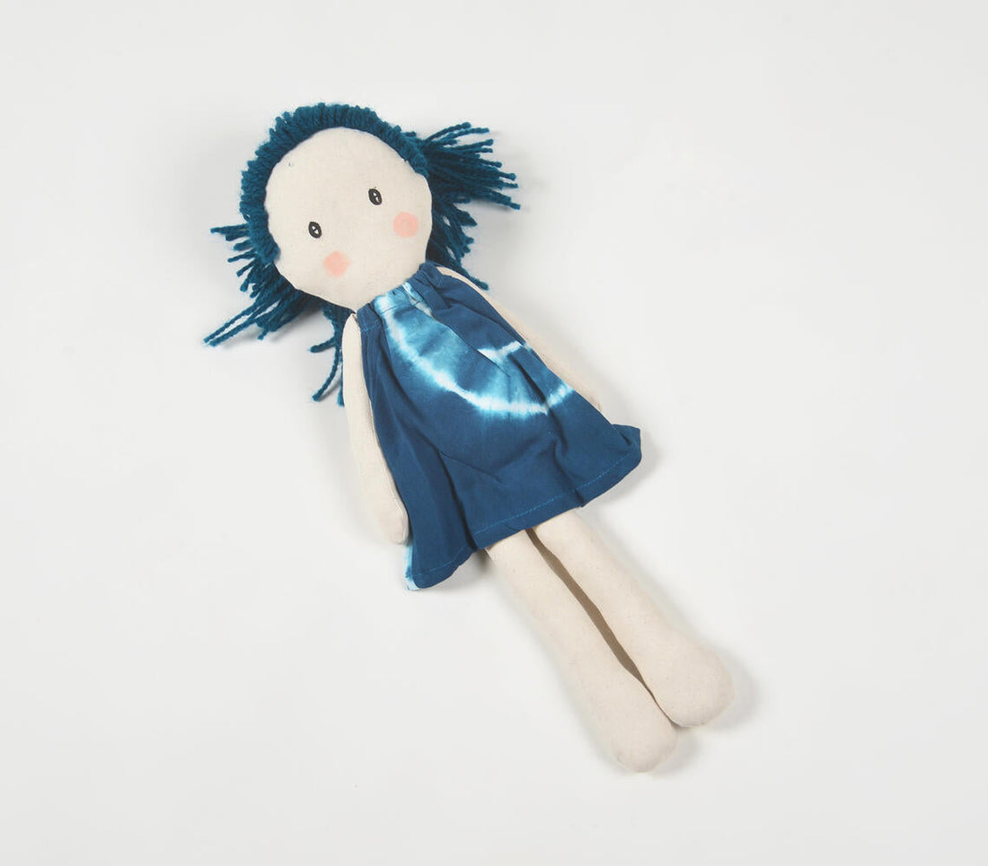 Handmade Blue-Haired Plush Rag Doll-1