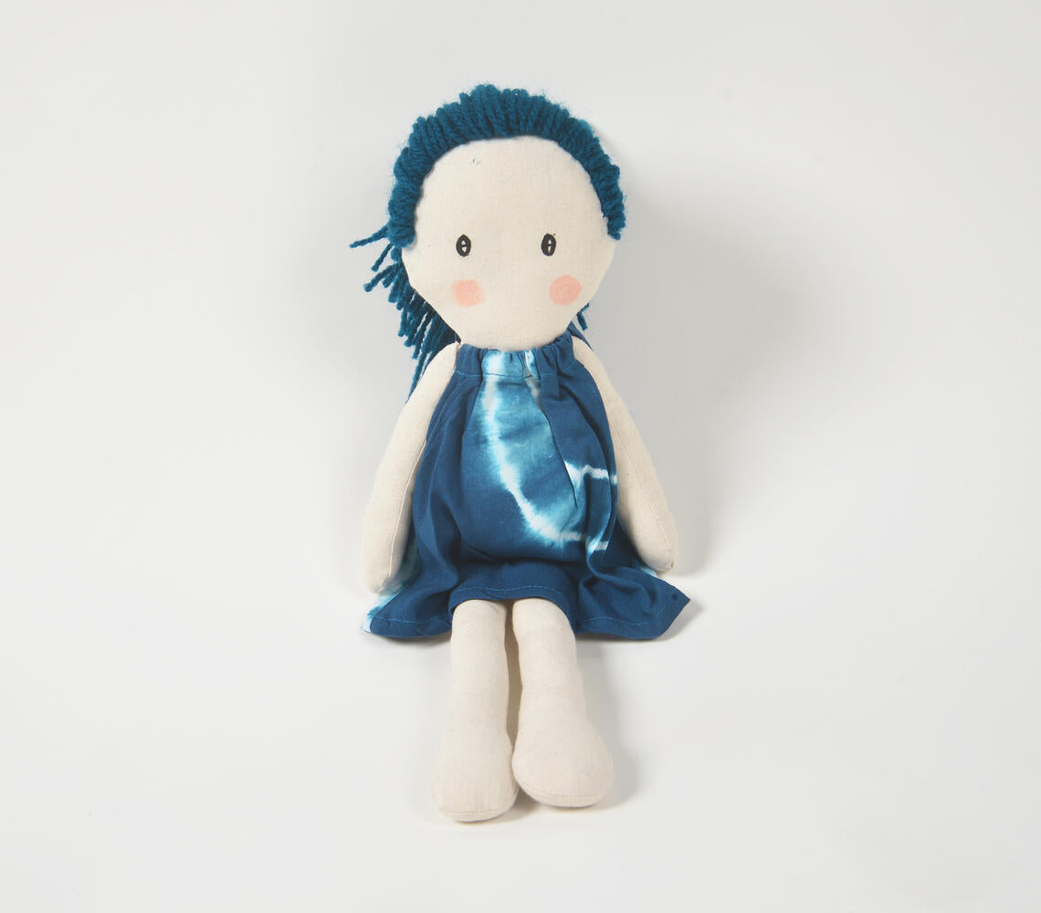 Handmade Blue-Haired Plush Rag Doll-2