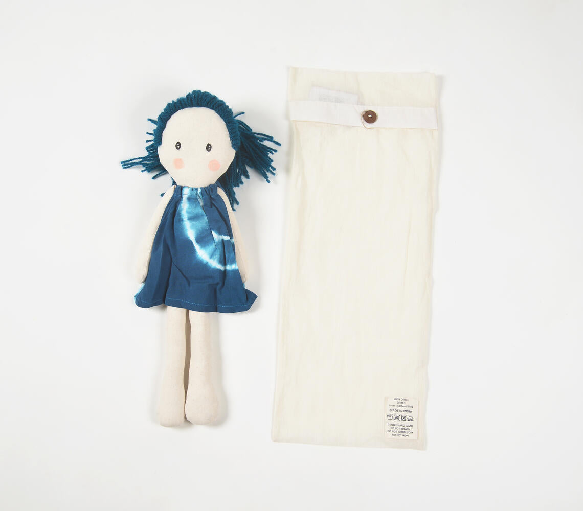 Handmade Blue-Haired Plush Rag Doll-3