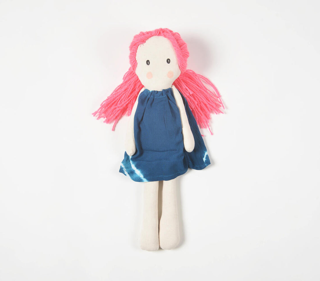 Handmade Neon-Haired Plush Rag Doll-0