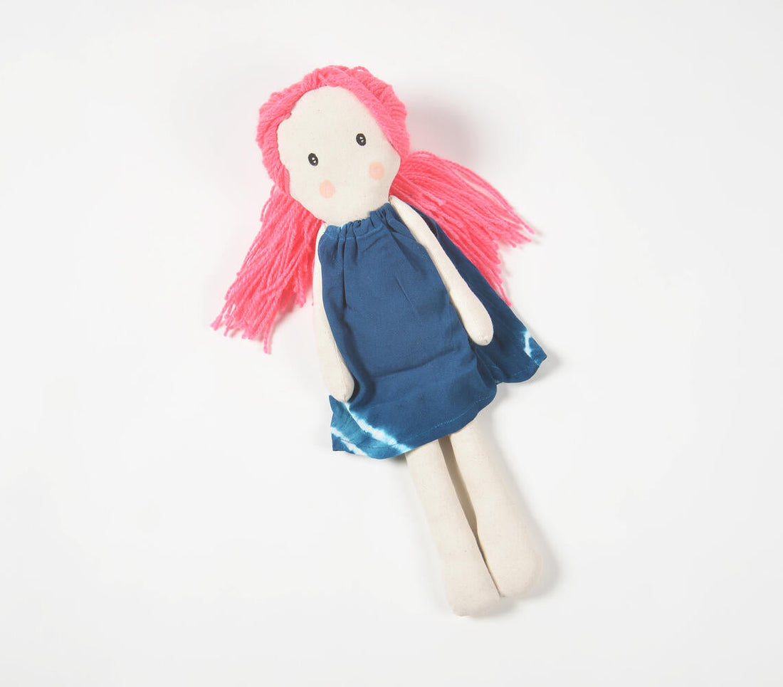 Handmade Neon-Haired Plush Rag Doll-1