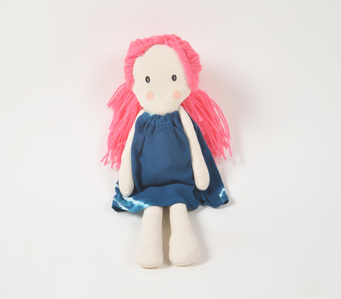 Handmade Neon-Haired Plush Rag Doll-2