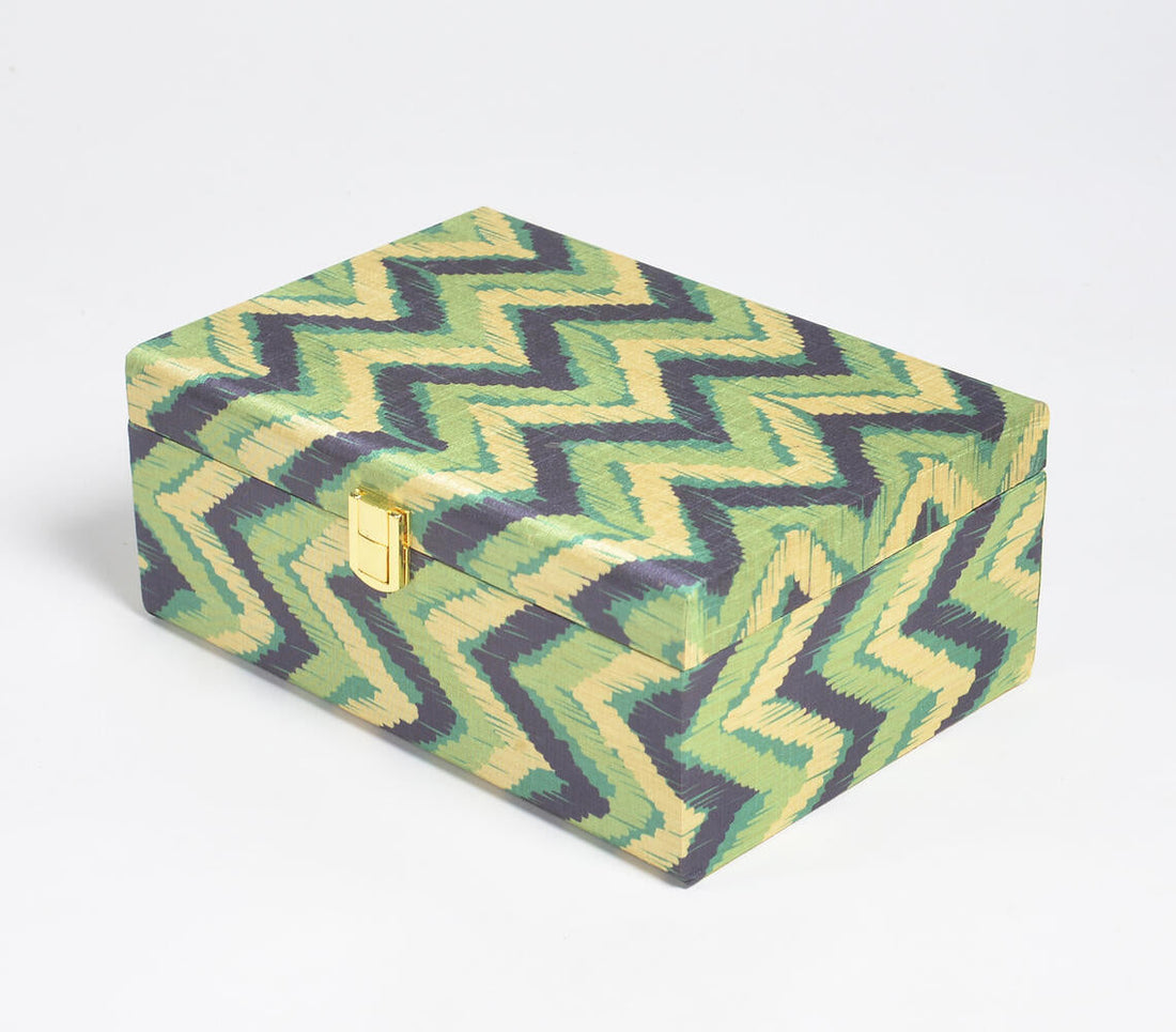 Forest Chevron Tusser Silk Jewelry Box-0