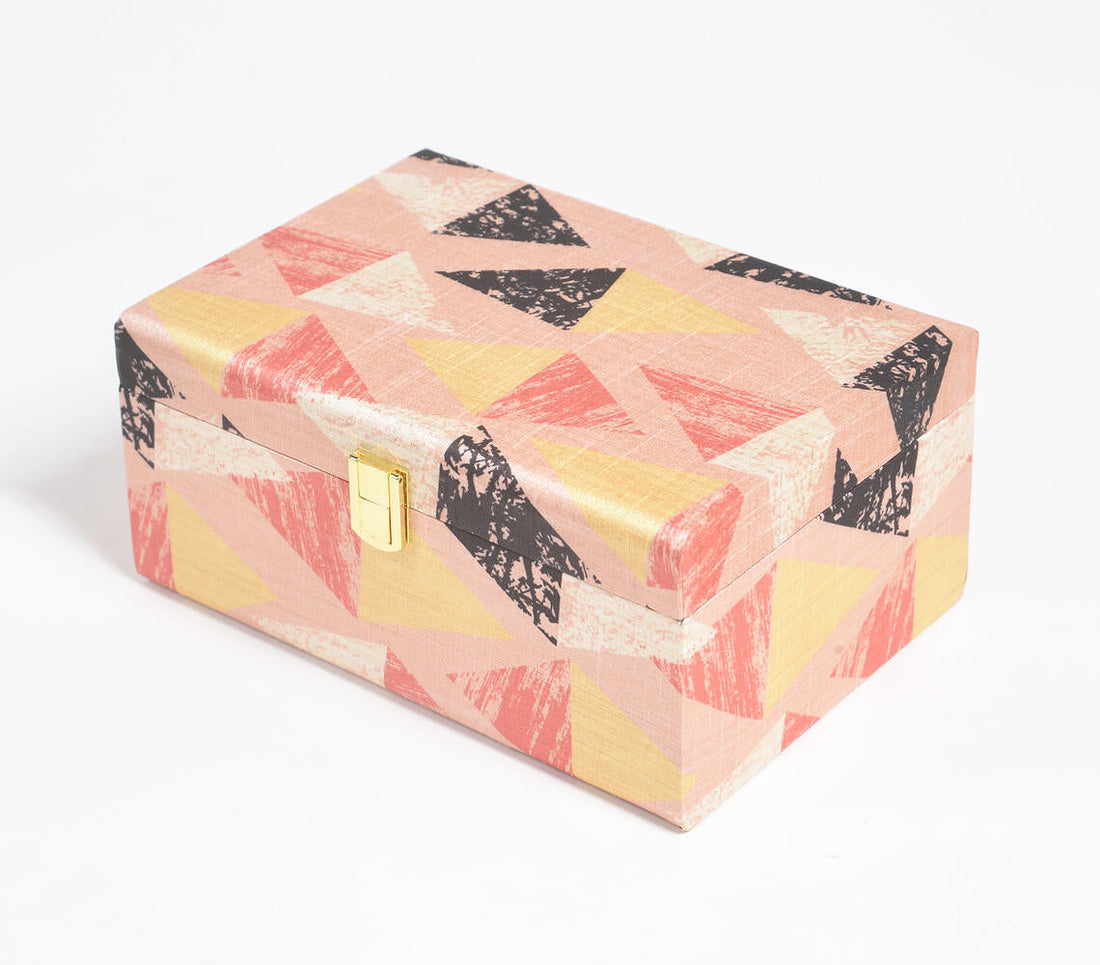 Geometric Print Tusser Silk Jewelry Box-0