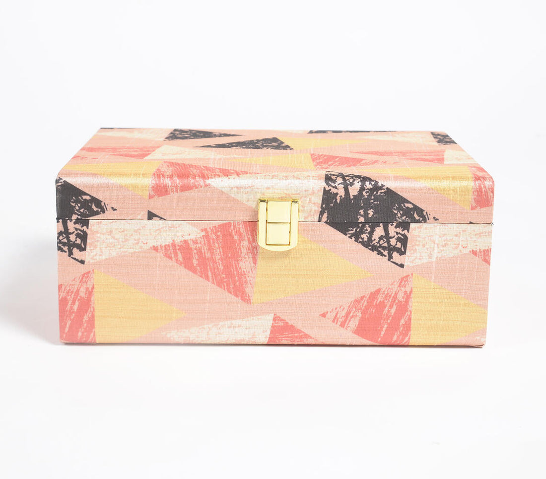 Geometric Print Tusser Silk Jewelry Box-1