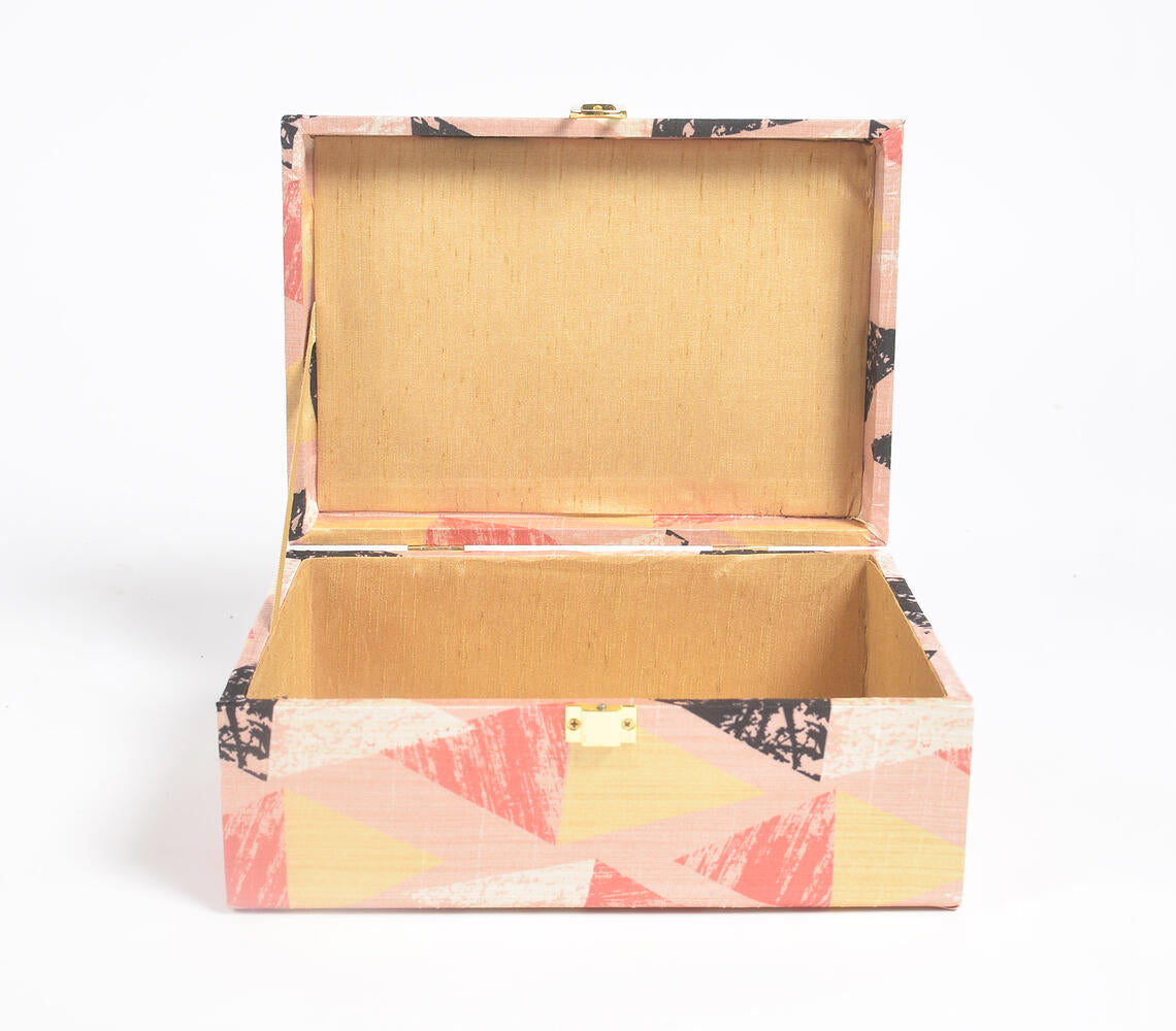 Geometric Print Tusser Silk Jewelry Box-2