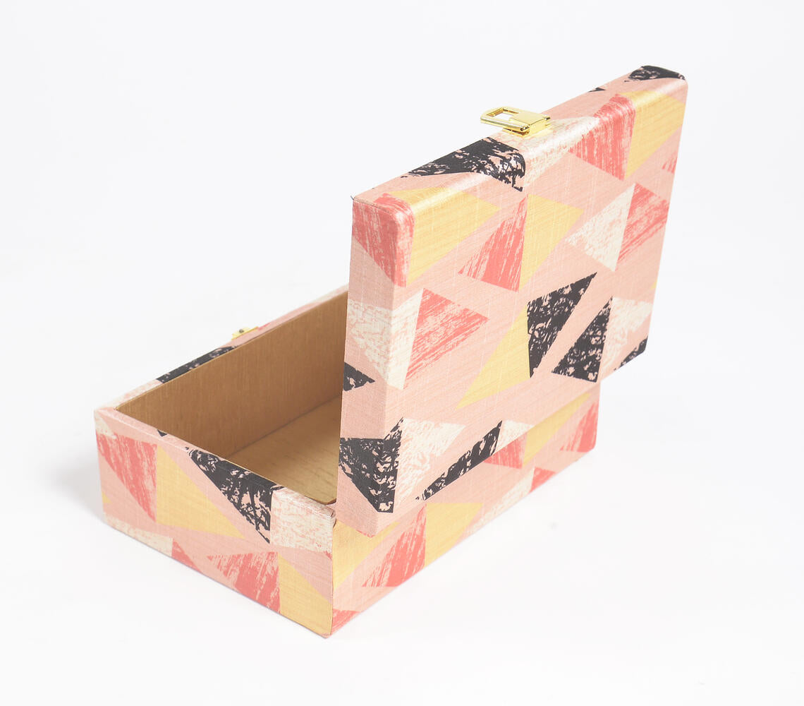 Geometric Print Tusser Silk Jewelry Box-3