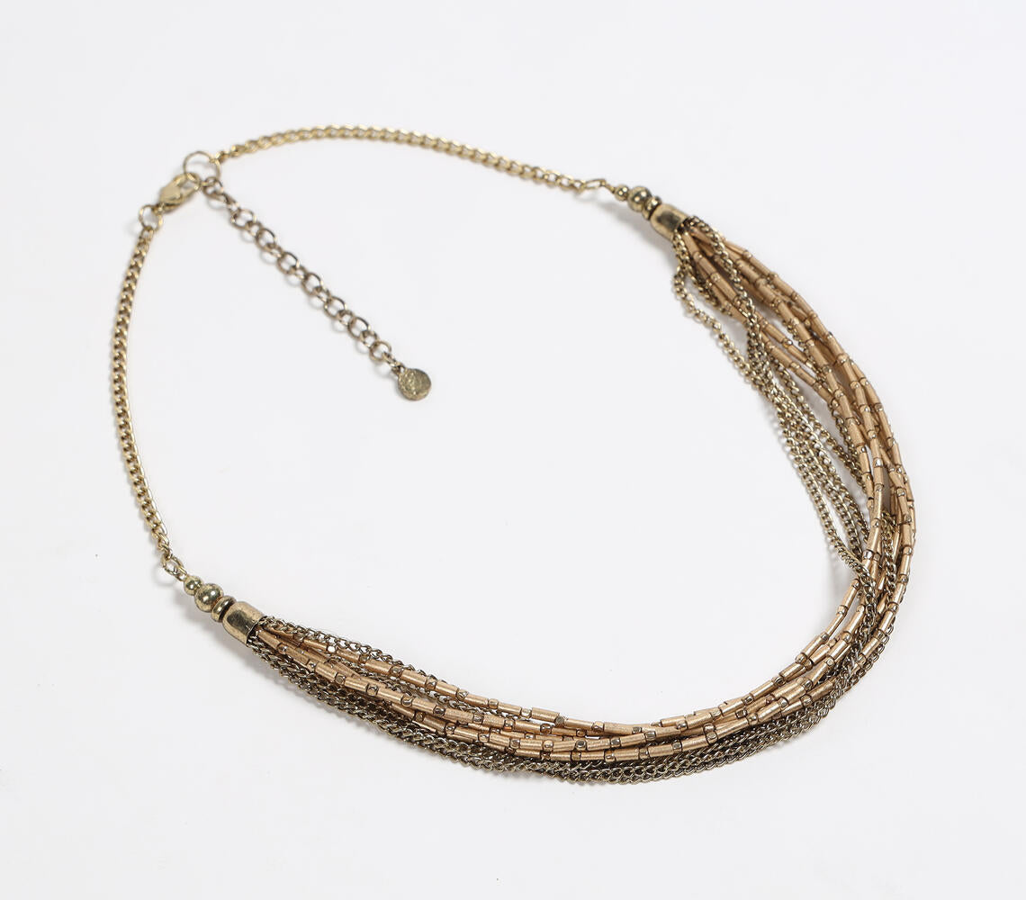 Metallic Beaded Layered Chain necklace-0