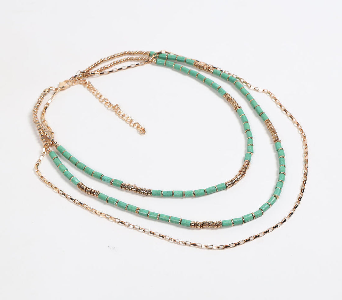 Mint Beaded Layered Chain necklace-0