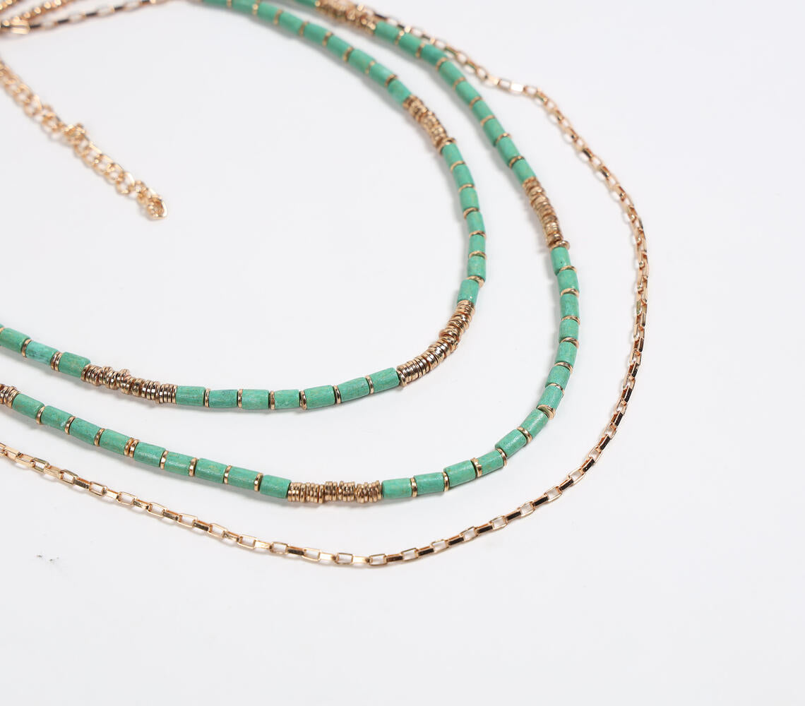 Mint Beaded Layered Chain necklace-1