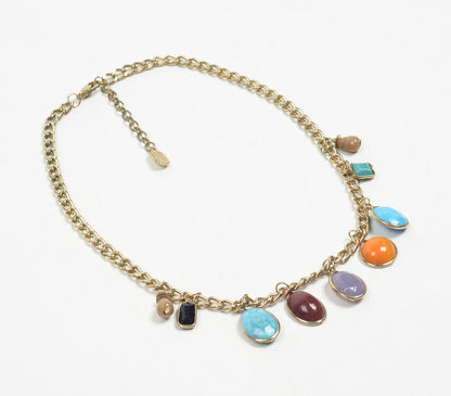 Gold-Toned Iron &amp; Glass Stones Necklace with Extension Chain-0