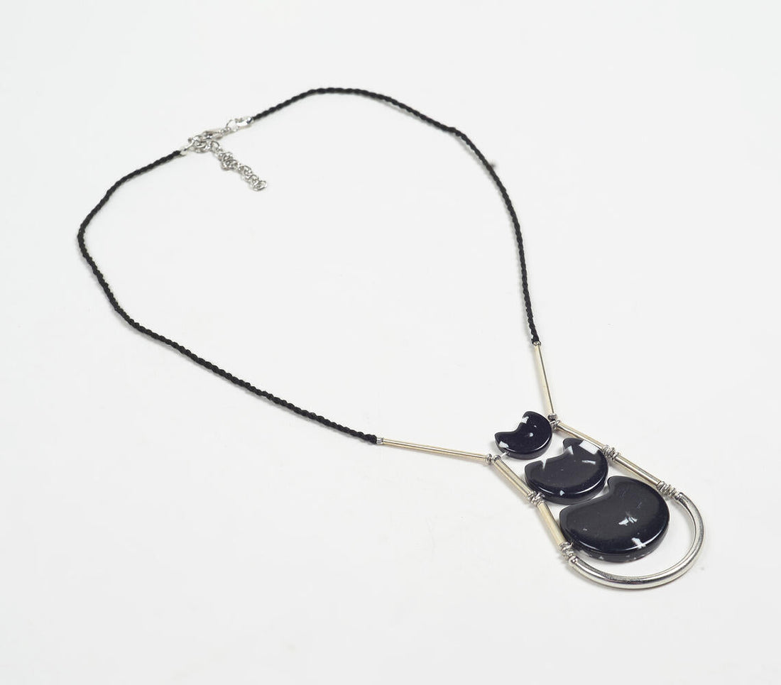 Noir Resin &amp; Brass Y-Neck Necklace-0