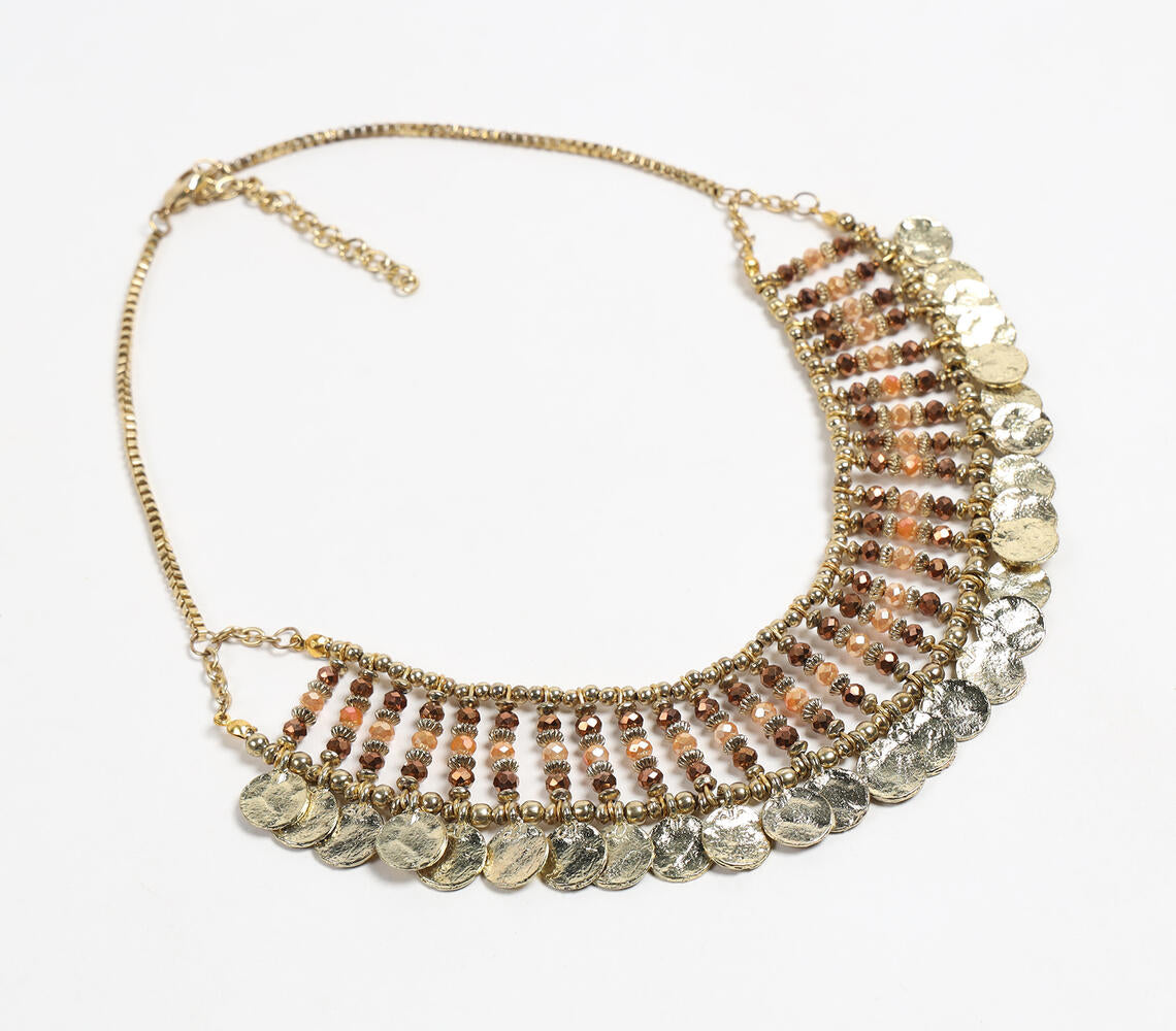 Glass Beads &amp; Iron Coins Tribal Bib Necklace-0