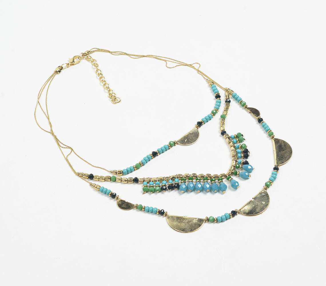 Boho Beaded Metal Statement Layered Necklace-0