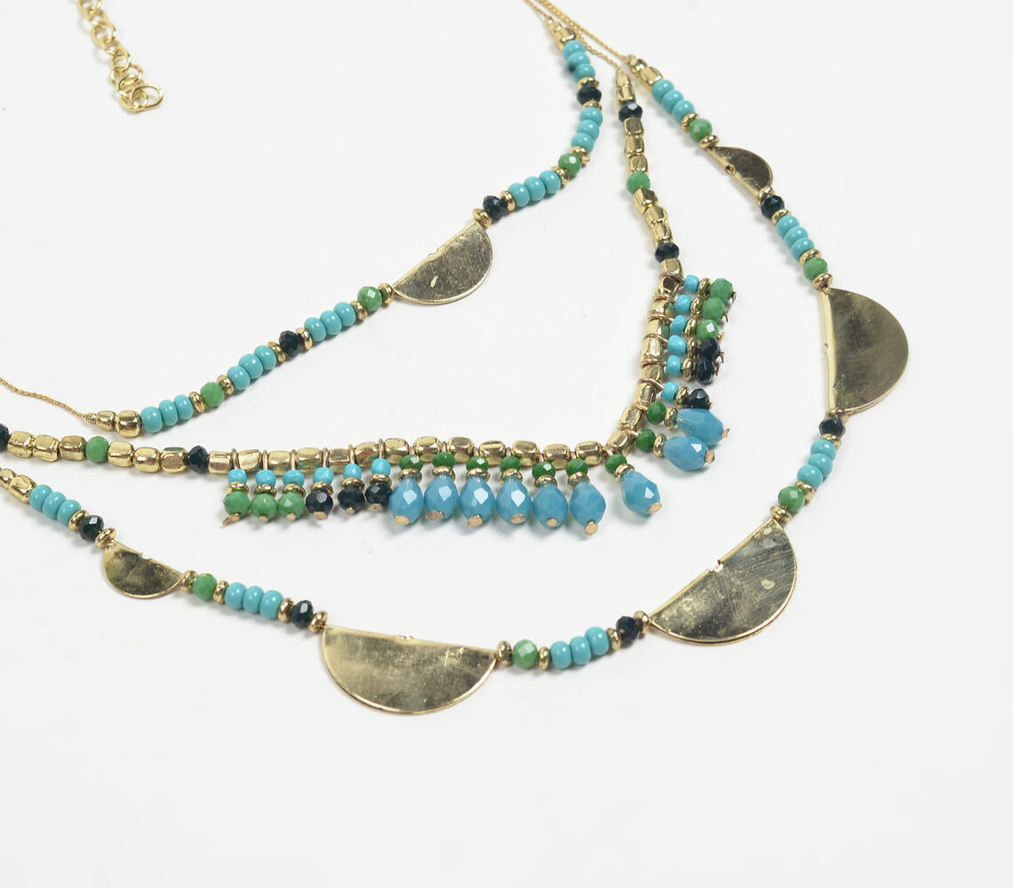 Boho Beaded Metal Statement Layered Necklace-1