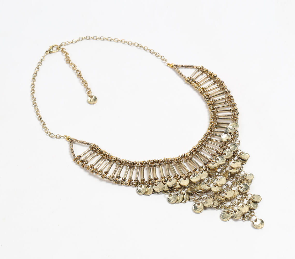 Gold-Toned Beads &amp; Coins Statement Bib Necklace-0