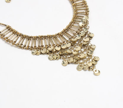 Gold-Toned Beads &amp; Coins Statement Bib Necklace-1