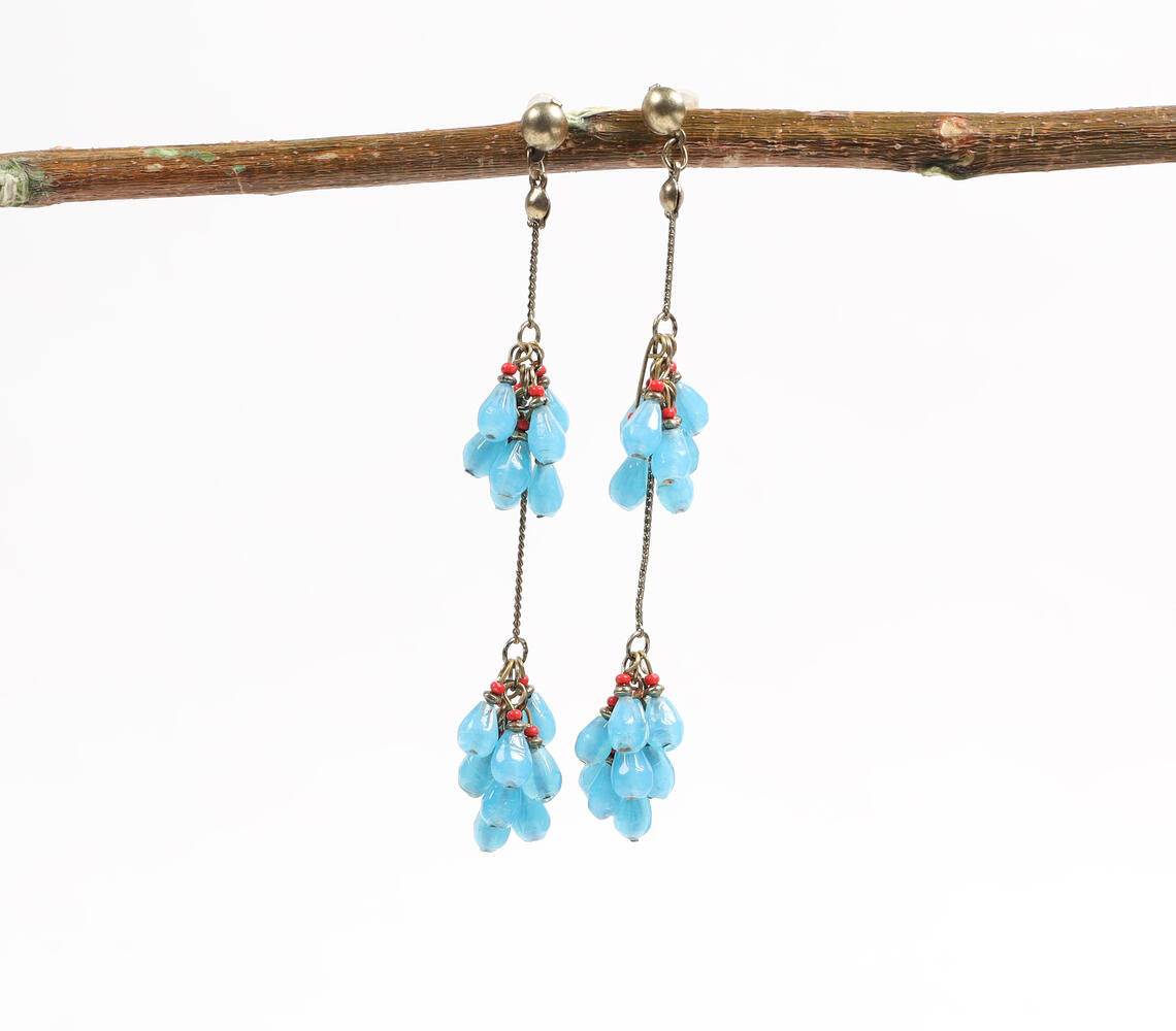 Metal &amp; Turquoise Stone Shoulder-Duster Earrings-0