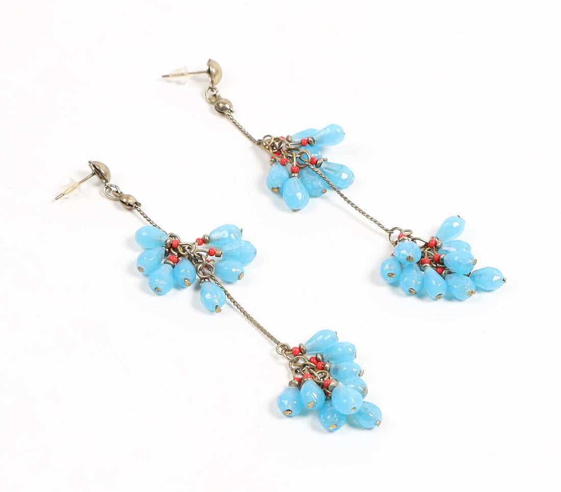 Metal &amp; Turquoise Stone Shoulder-Duster Earrings-1