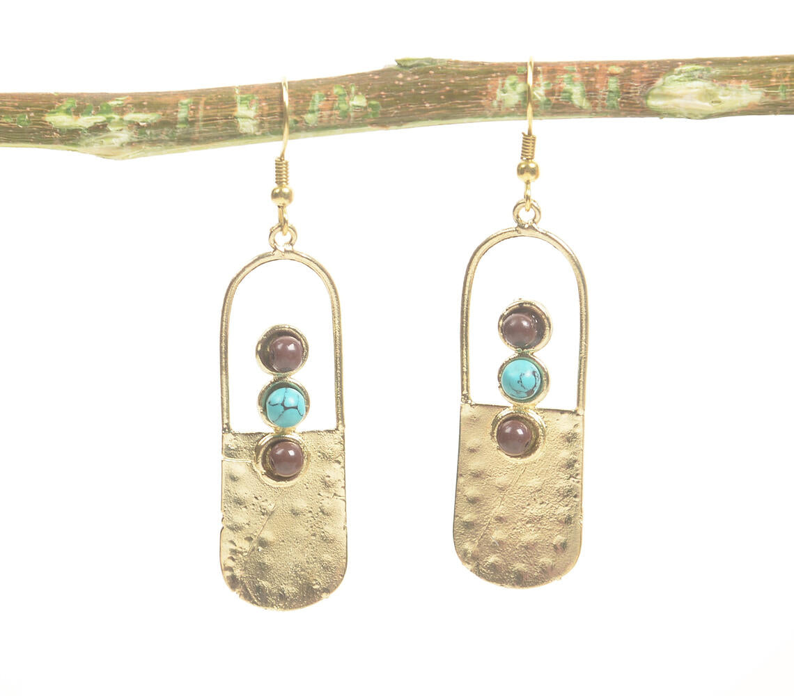 Natural Stone &amp; Beaten Brass Dangle earrings-0