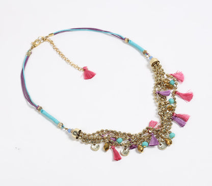 Colorpop Tasseled &amp; Cluster Beaded Boho necklace-0