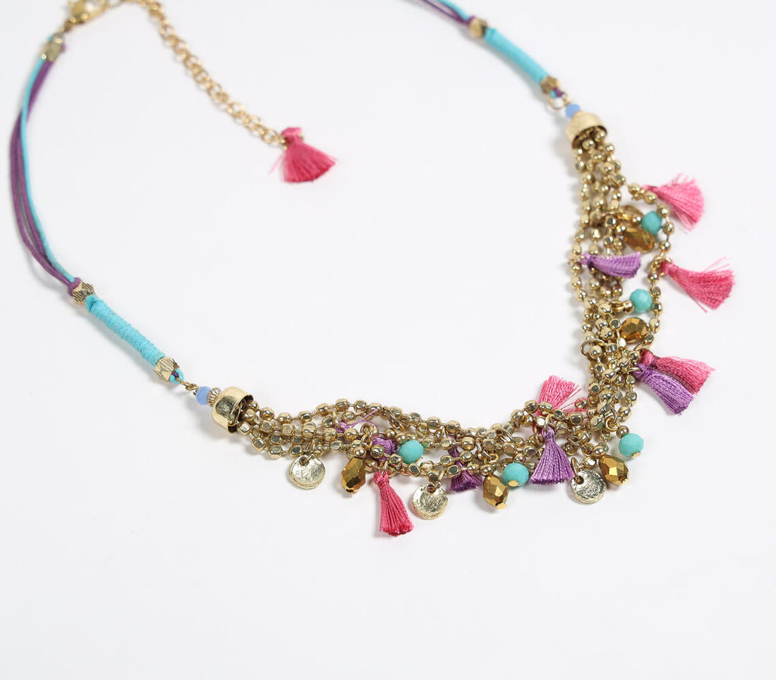 Colorpop Tasseled &amp; Cluster Beaded Boho necklace-1