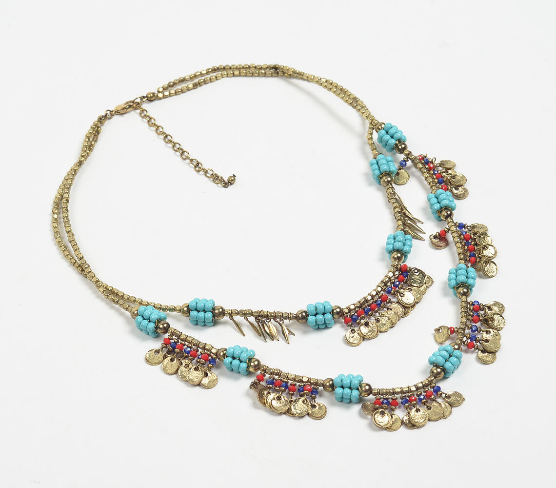 Beachy Beaded Metallic Layered necklace-0