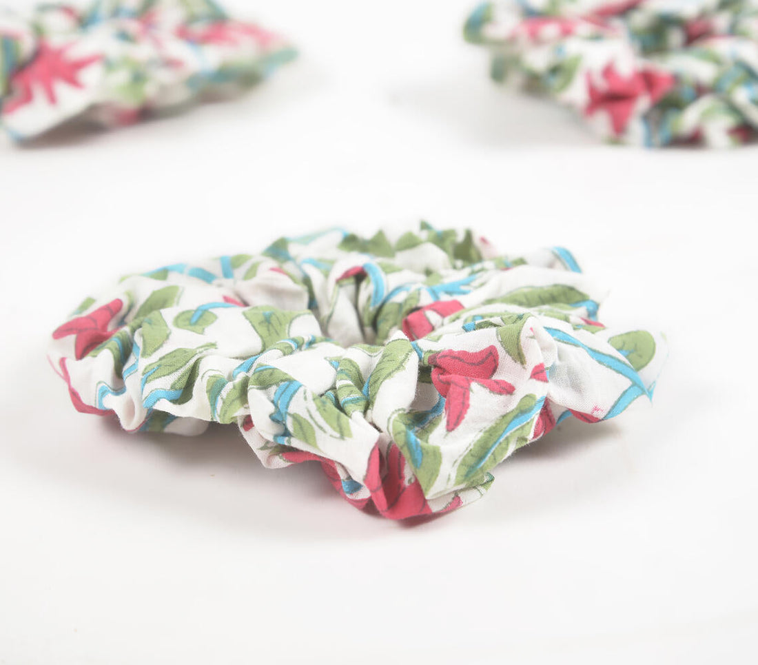 Floral Block printed Scrunchie hair ties (set of 3)-0