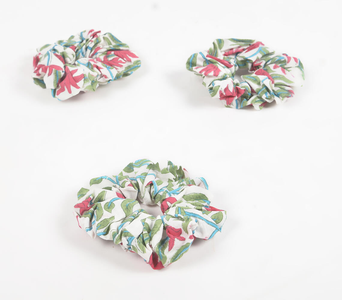 Floral Block printed Scrunchie hair ties (set of 3)-1