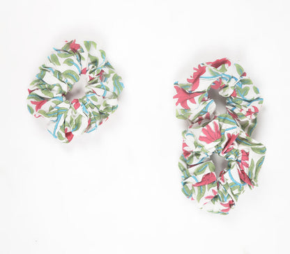 Floral Block printed Scrunchie hair ties (set of 3)-2