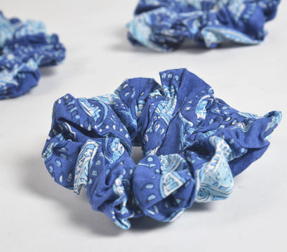 Indigo Paisley Block Printed Scrunchie hair ties (set of 3)-0