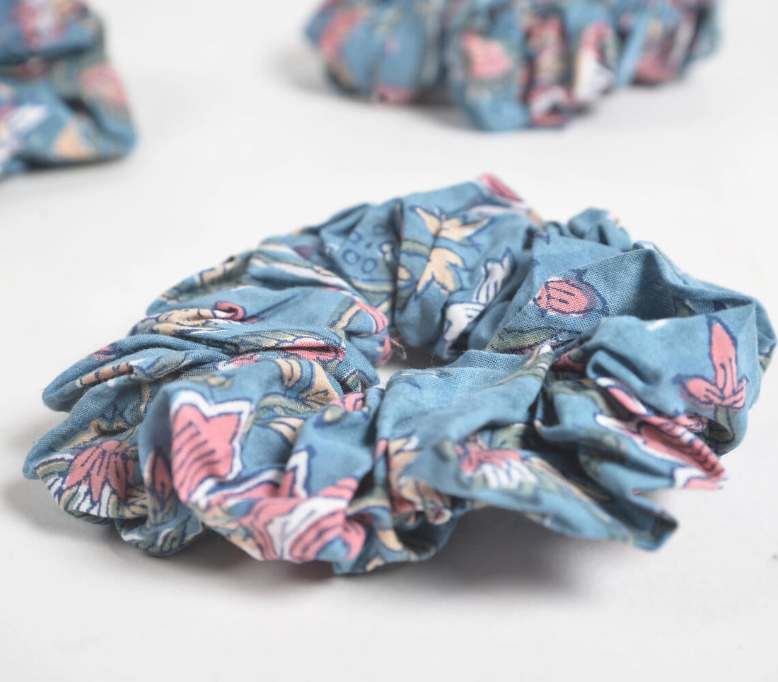 Pastel Floral Block Printed Scrunchie hair ties (set of 3)-0