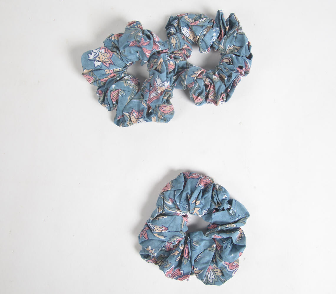 Pastel Floral Block Printed Scrunchie hair ties (set of 3)-1