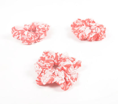 Coral Floral Block printed Scrunchie hair ties (set of 3)-1