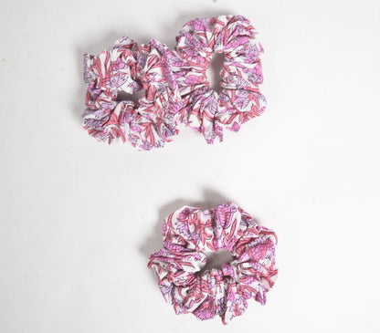 Pastel Rose-lilac Block printed Scrunchie hair ties (set of 3)-1