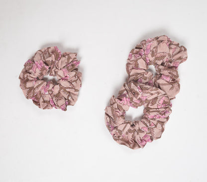 Block Printed Dusty Rose Scrunchie Hair Ties (set of 3)-1