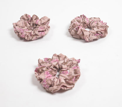 Block Printed Dusty Rose Scrunchie Hair Ties (set of 3)-2