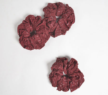 Luster Striped Maroon Scrunchie hair ties (set of 3)-1