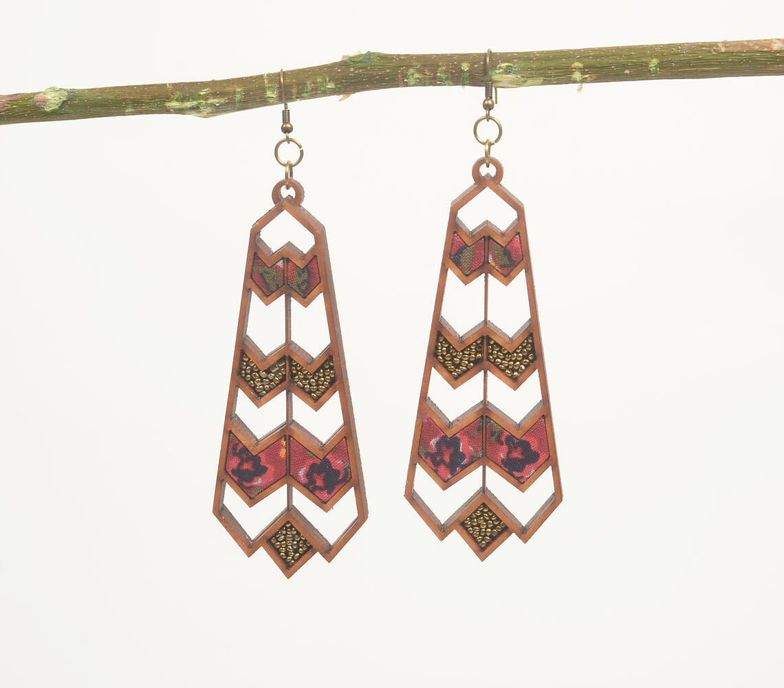 Reclaimed Wood Geometric Red Dangle Earrings-0