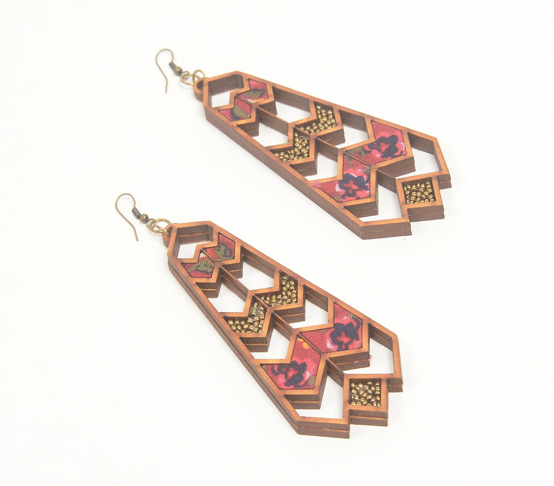 Reclaimed Wood Geometric Red Dangle Earrings-1