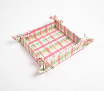 Plaid Printed Tieable Fabric trinket Tray-1