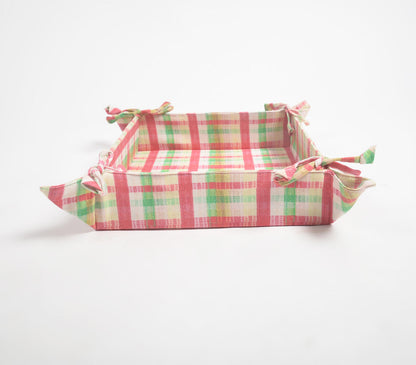 Plaid Printed Tieable Fabric trinket Tray-2