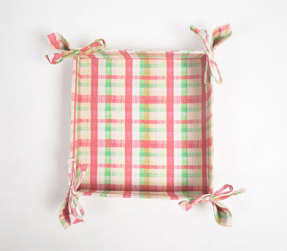 Plaid Printed Tieable Fabric trinket Tray-3