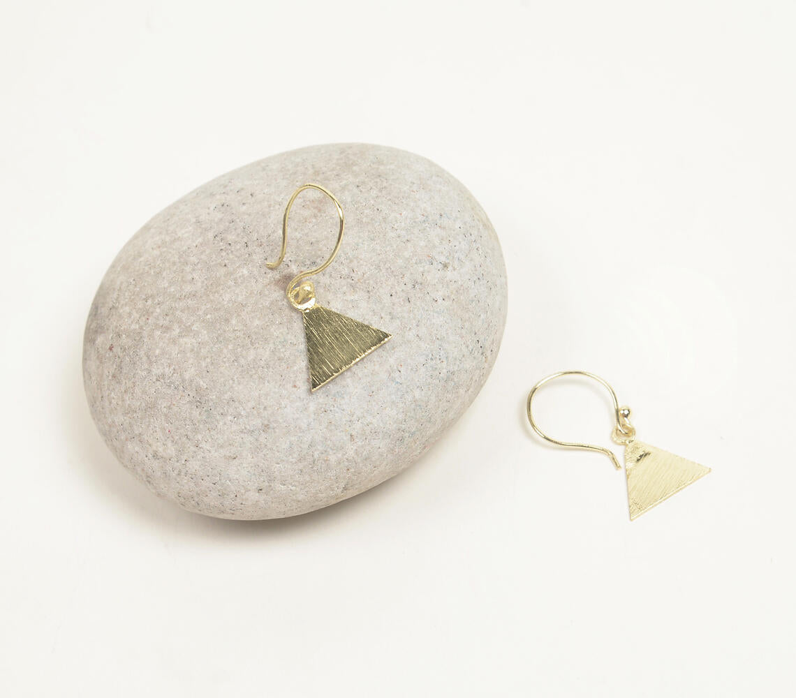 Gold-Toned Textured Metallic Triangular Wire-Hook Earrings-0