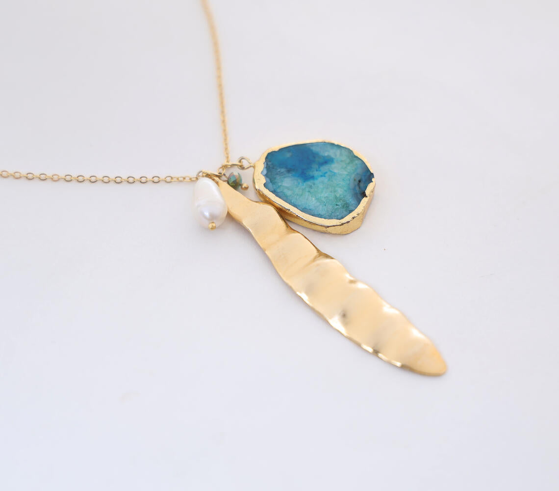 Recycled Brass &amp; Natural Stone Necklace-1