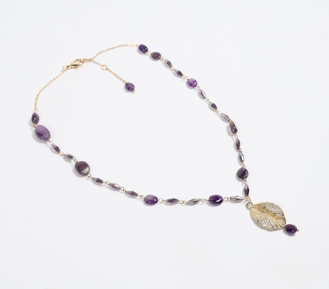 Gold-Toned Recycled Brass &amp; Amethyst Pendant Necklace-0